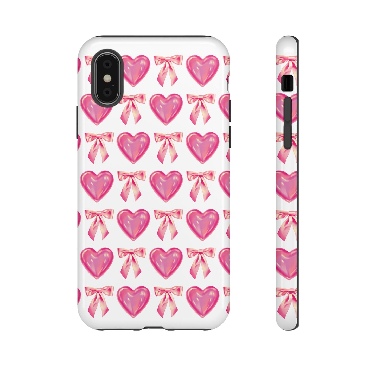 Cute Heart Phone Case, Tough Phone Cover, Gift for Her, Pink Bow Design, Stylish Phone Accessory