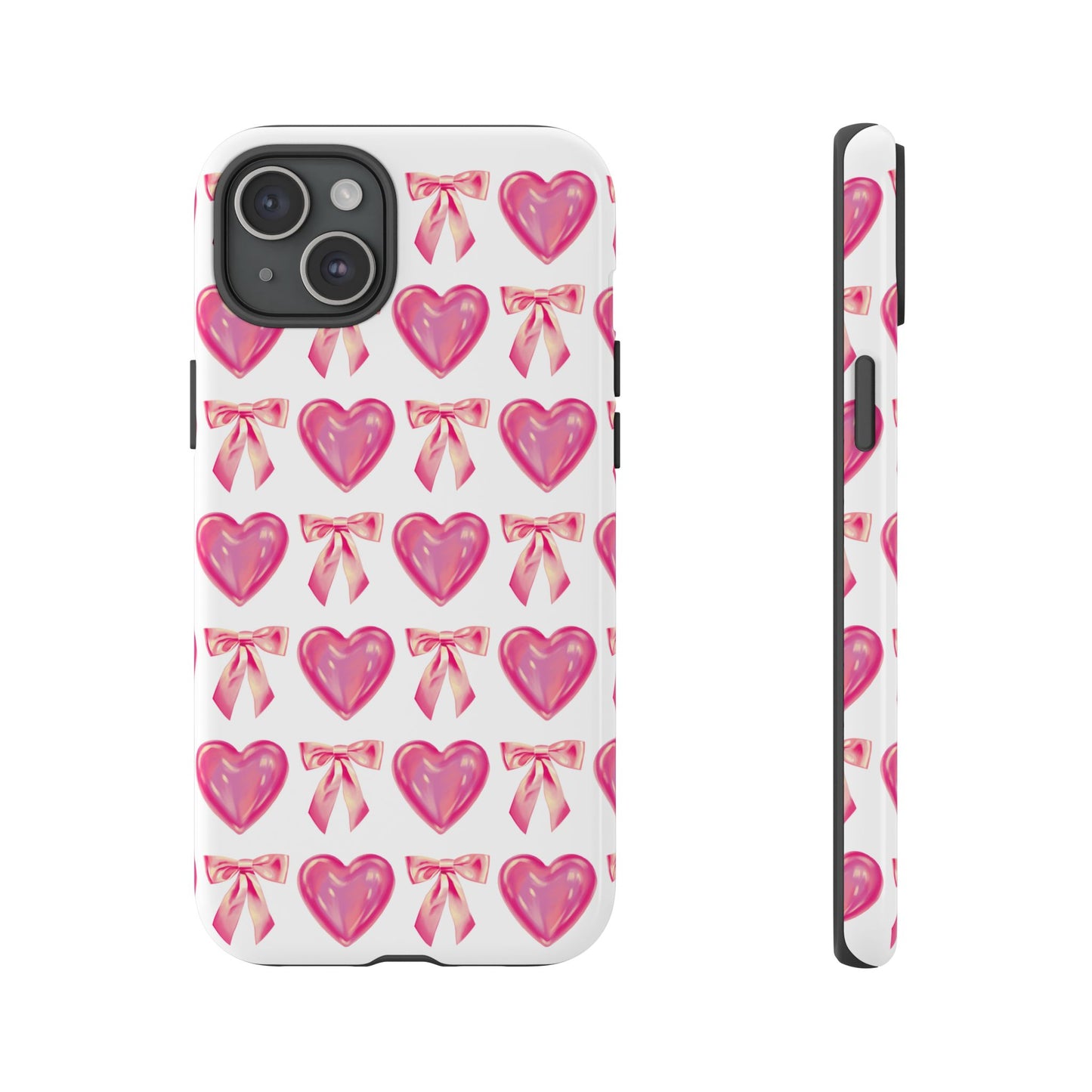 Cute Heart Phone Case, Tough Phone Cover, Gift for Her, Pink Bow Design, Stylish Phone Accessory