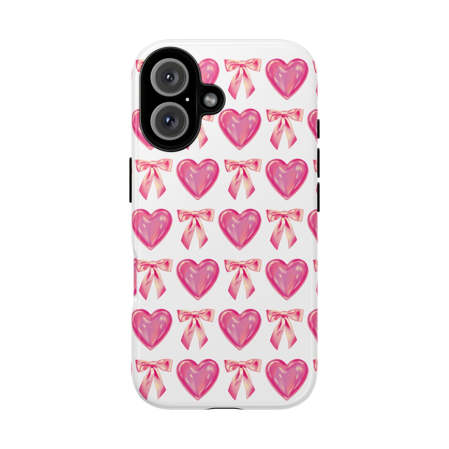 Cute Heart Phone Case, Tough Phone Cover, Gift for Her, Pink Bow Design, Stylish Phone Accessory