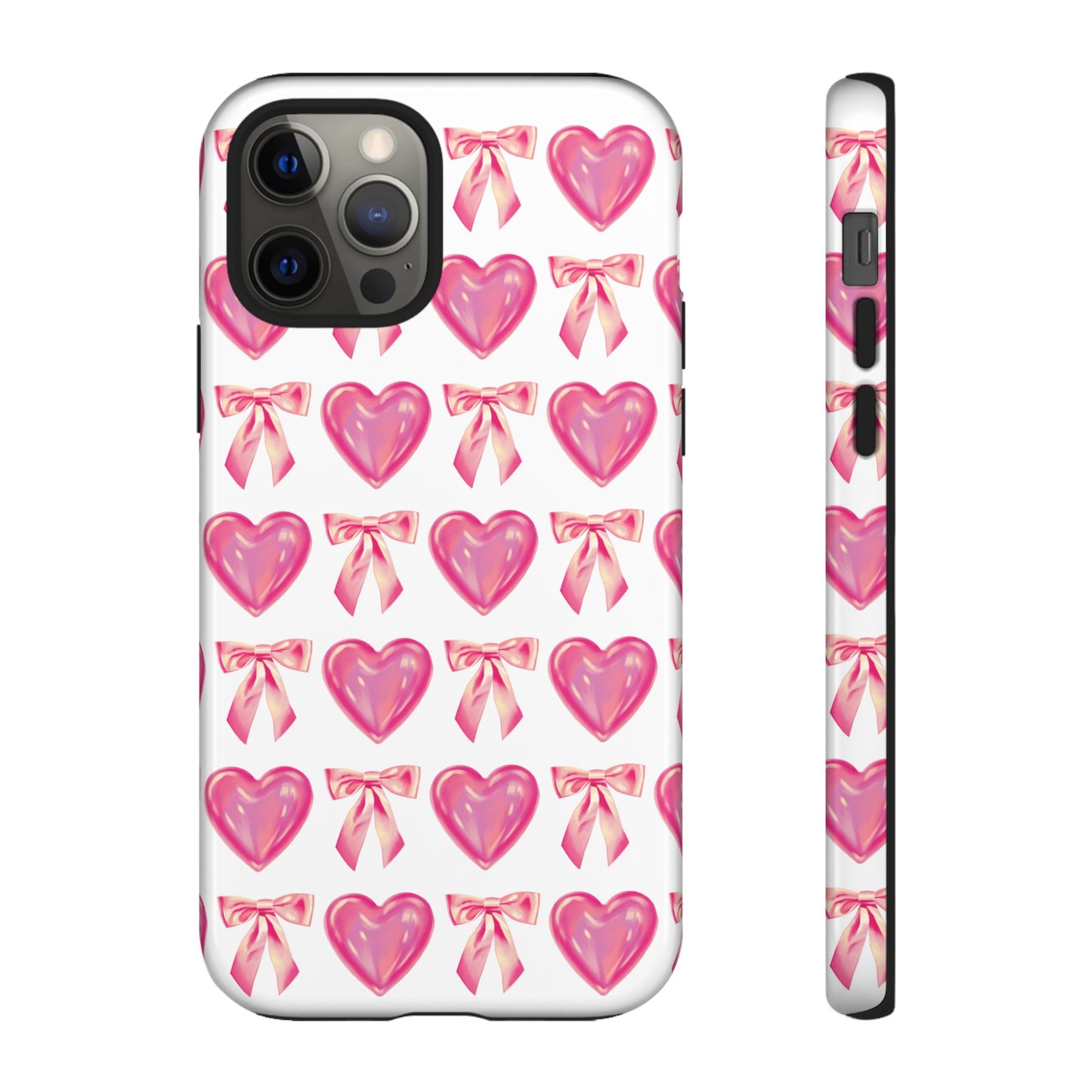 Cute Heart Phone Case, Tough Phone Cover, Gift for Her, Pink Bow Design, Stylish Phone Accessory