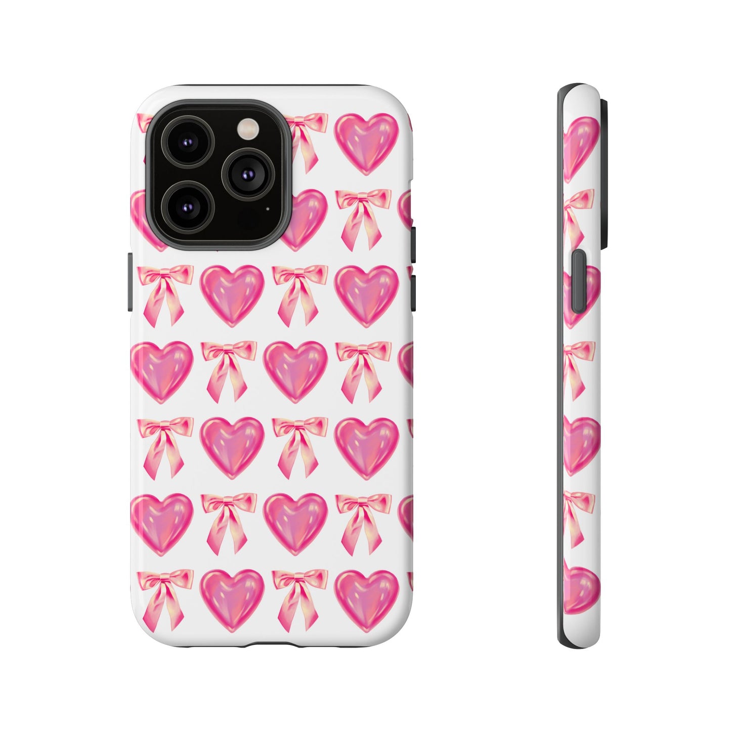 Cute Heart Phone Case, Tough Phone Cover, Gift for Her, Pink Bow Design, Stylish Phone Accessory