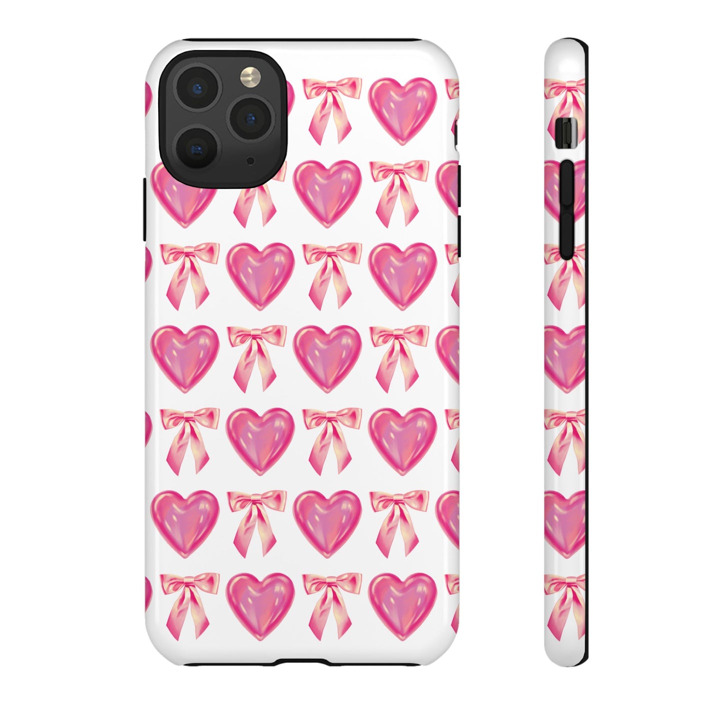 Cute Heart Phone Case, Tough Phone Cover, Gift for Her, Pink Bow Design, Stylish Phone Accessory