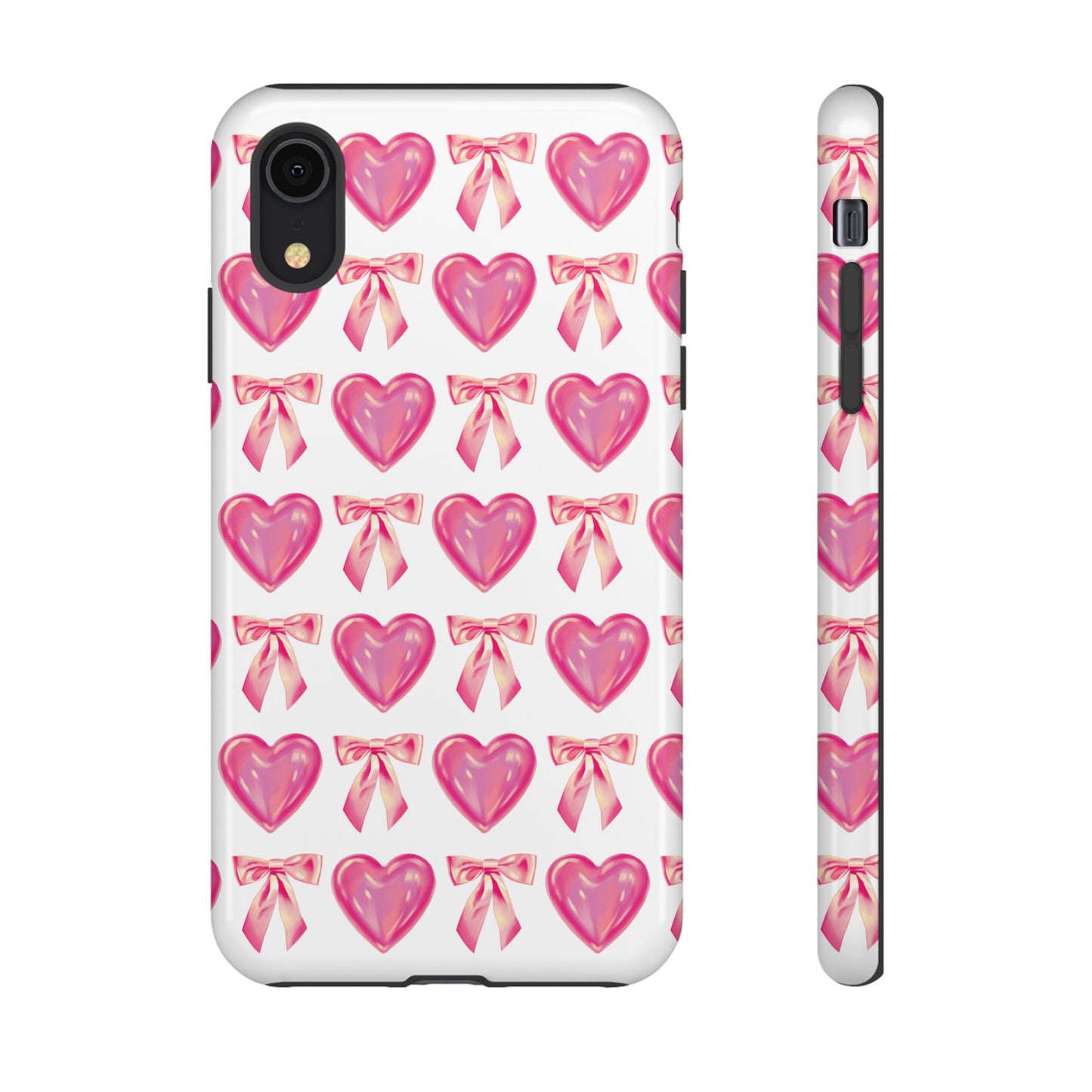 Cute Heart Phone Case, Tough Phone Cover, Gift for Her, Pink Bow Design, Stylish Phone Accessory