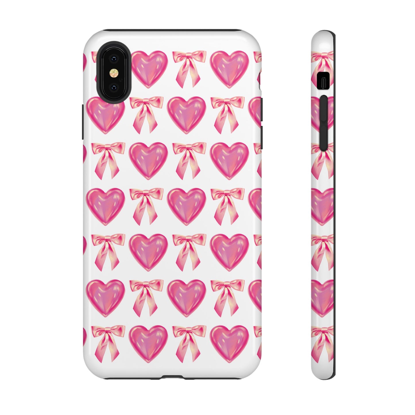 Cute Heart Phone Case, Tough Phone Cover, Gift for Her, Pink Bow Design, Stylish Phone Accessory