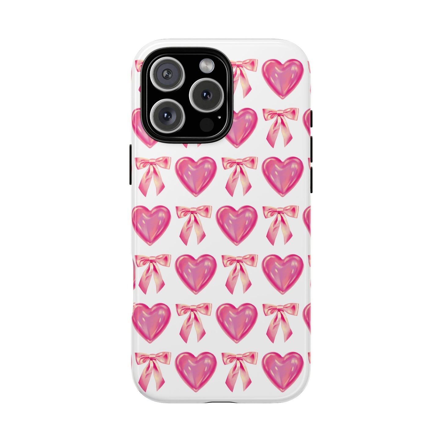 Cute Heart Phone Case, Tough Phone Cover, Gift for Her, Pink Bow Design, Stylish Phone Accessory