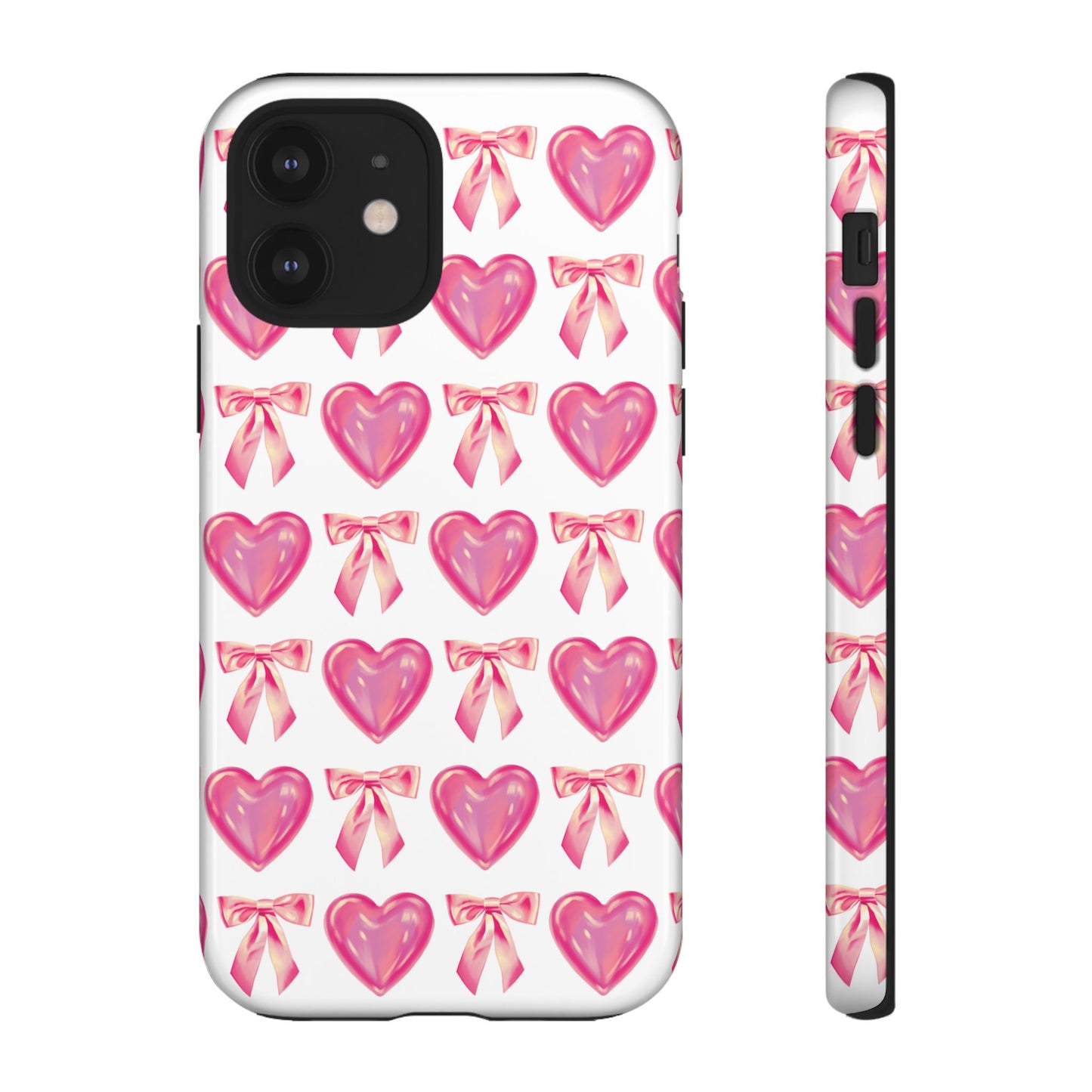 Cute Heart Phone Case, Tough Phone Cover, Gift for Her, Pink Bow Design, Stylish Phone Accessory