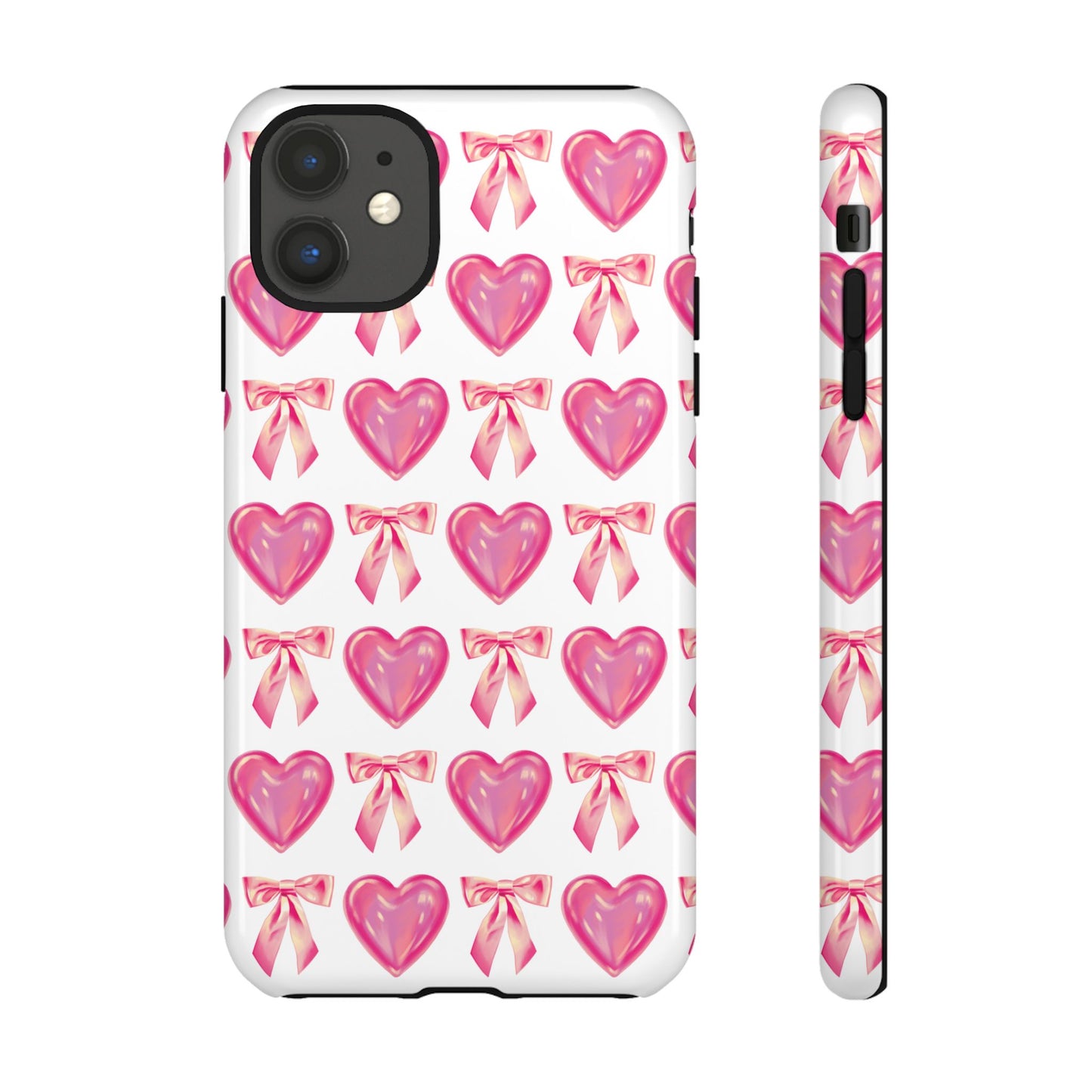 Cute Heart Phone Case, Tough Phone Cover, Gift for Her, Pink Bow Design, Stylish Phone Accessory