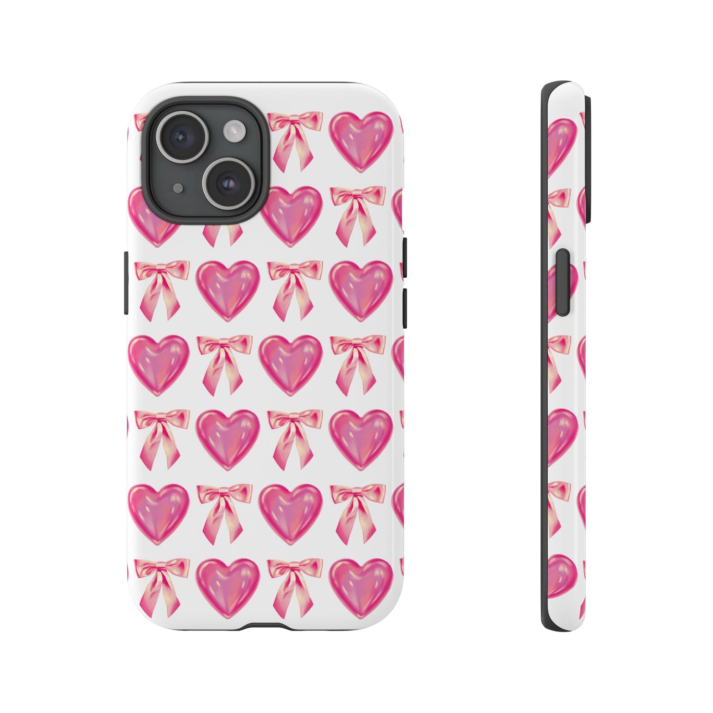 Cute Heart Phone Case, Tough Phone Cover, Gift for Her, Pink Bow Design, Stylish Phone Accessory