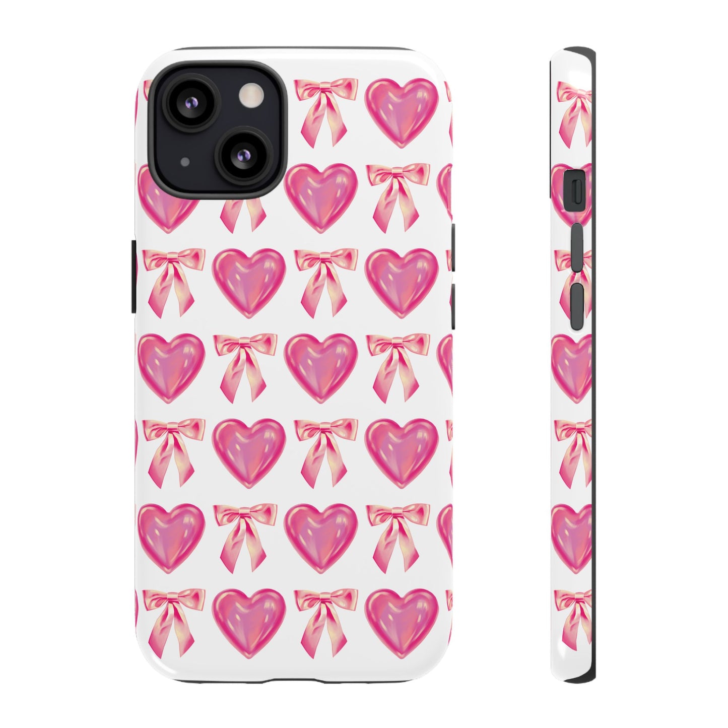 Cute Heart Phone Case, Tough Phone Cover, Gift for Her, Pink Bow Design, Stylish Phone Accessory