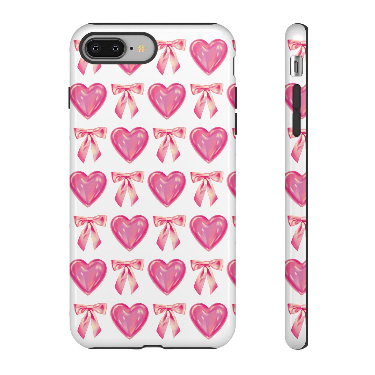 Cute Heart Phone Case, Tough Phone Cover, Gift for Her, Pink Bow Design, Stylish Phone Accessory