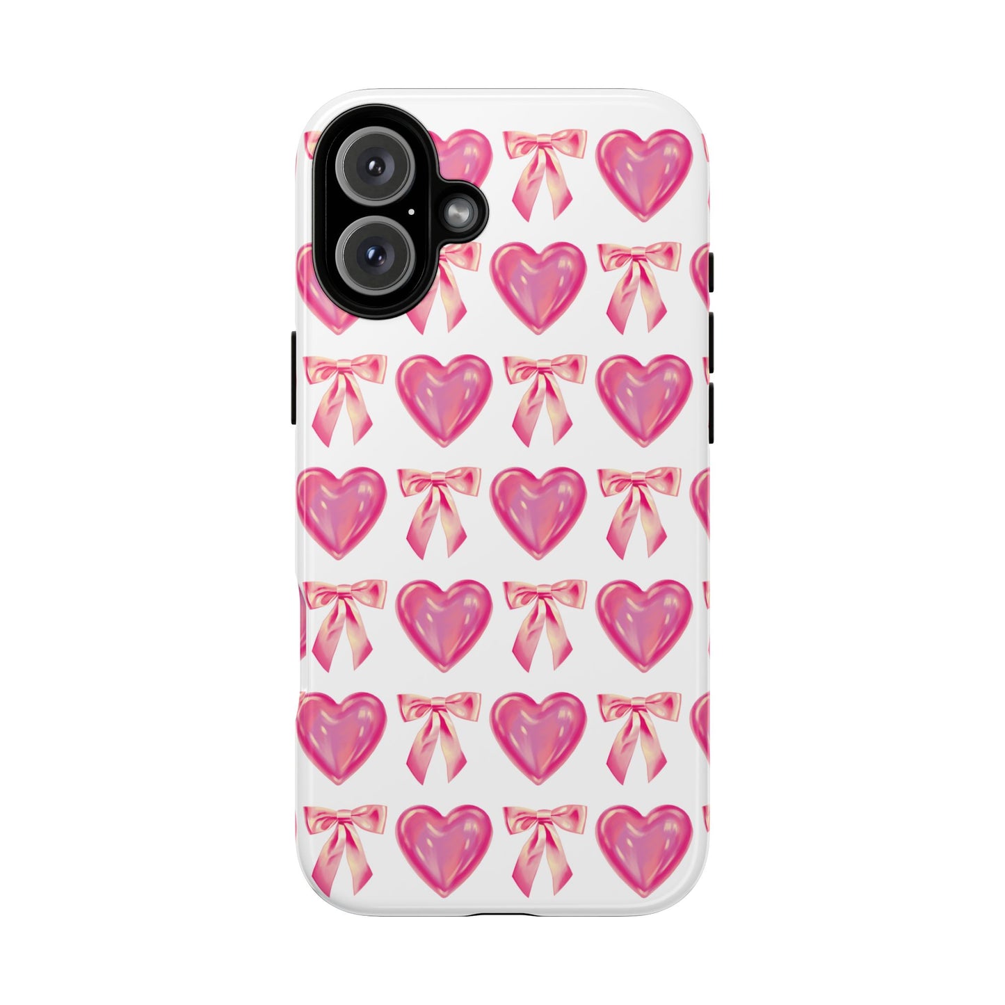 Cute Heart Phone Case, Tough Phone Cover, Gift for Her, Pink Bow Design, Stylish Phone Accessory