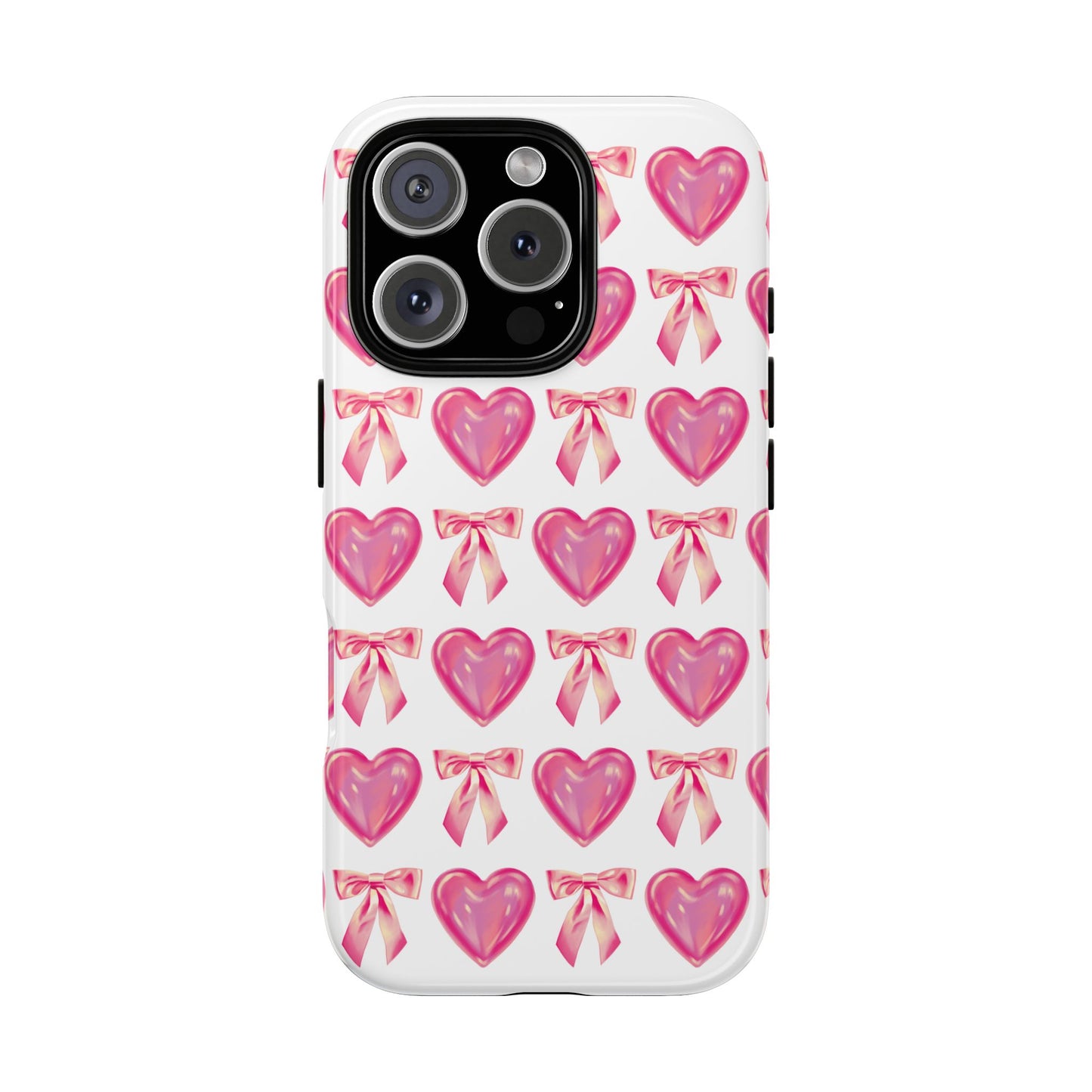 Cute Heart Phone Case, Tough Phone Cover, Gift for Her, Pink Bow Design, Stylish Phone Accessory