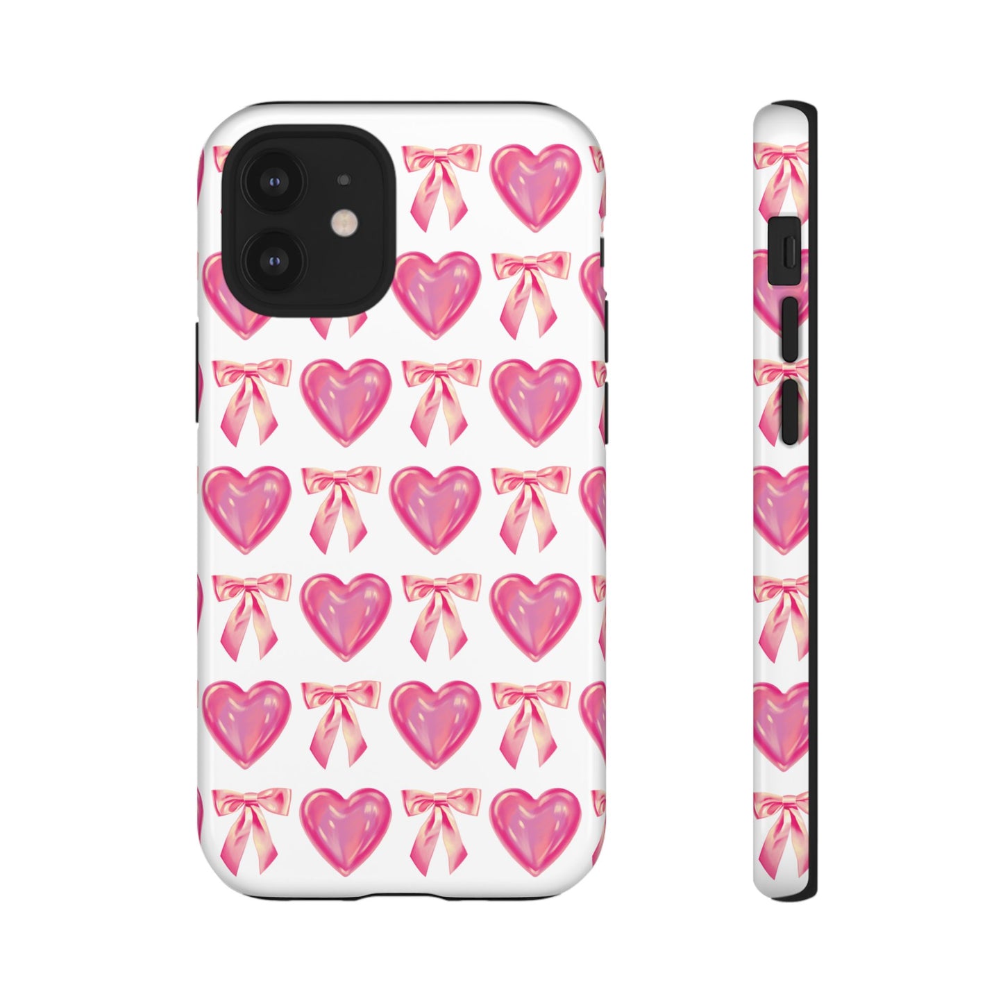 Cute Heart Phone Case, Tough Phone Cover, Gift for Her, Pink Bow Design, Stylish Phone Accessory