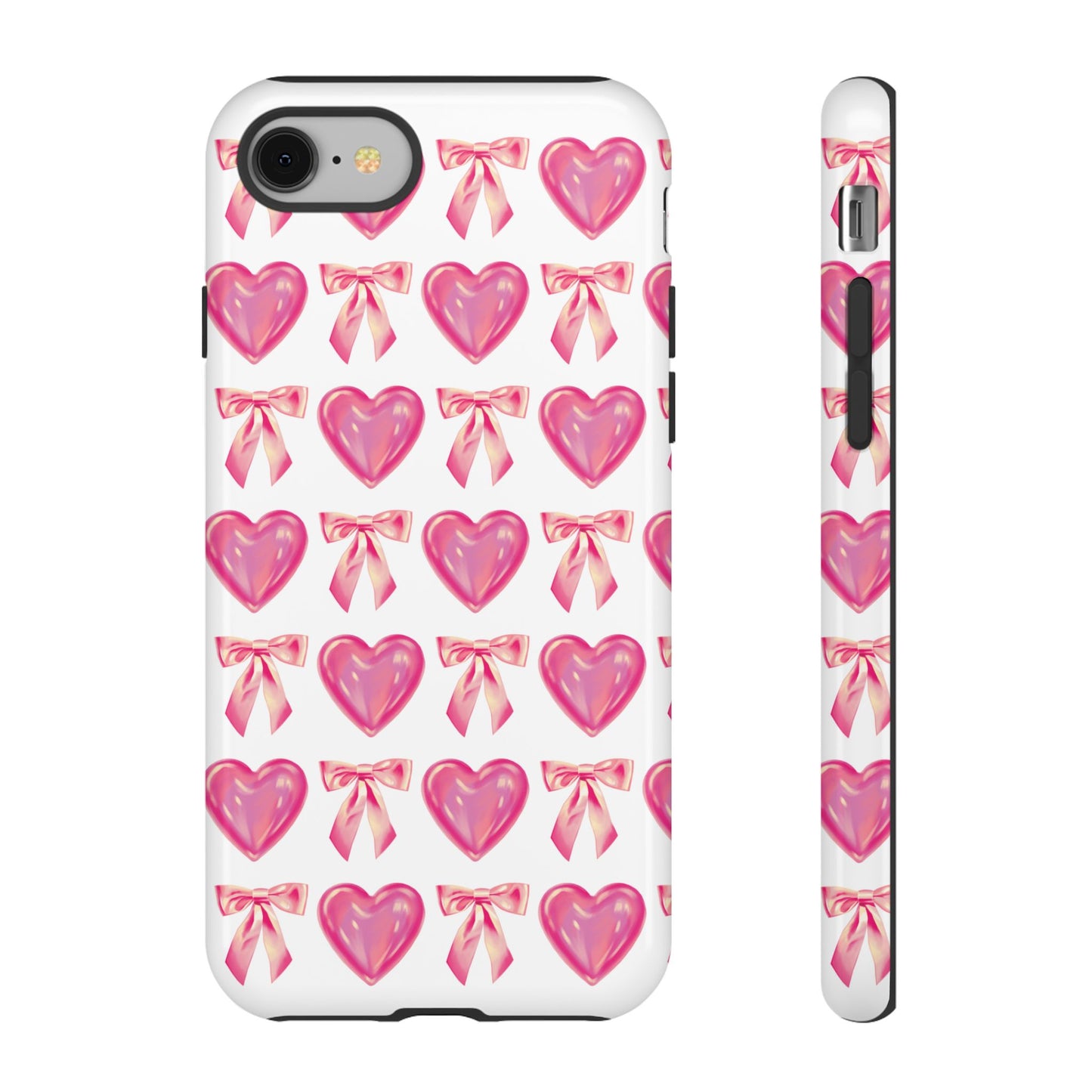Cute Heart Phone Case, Tough Phone Cover, Gift for Her, Pink Bow Design, Stylish Phone Accessory