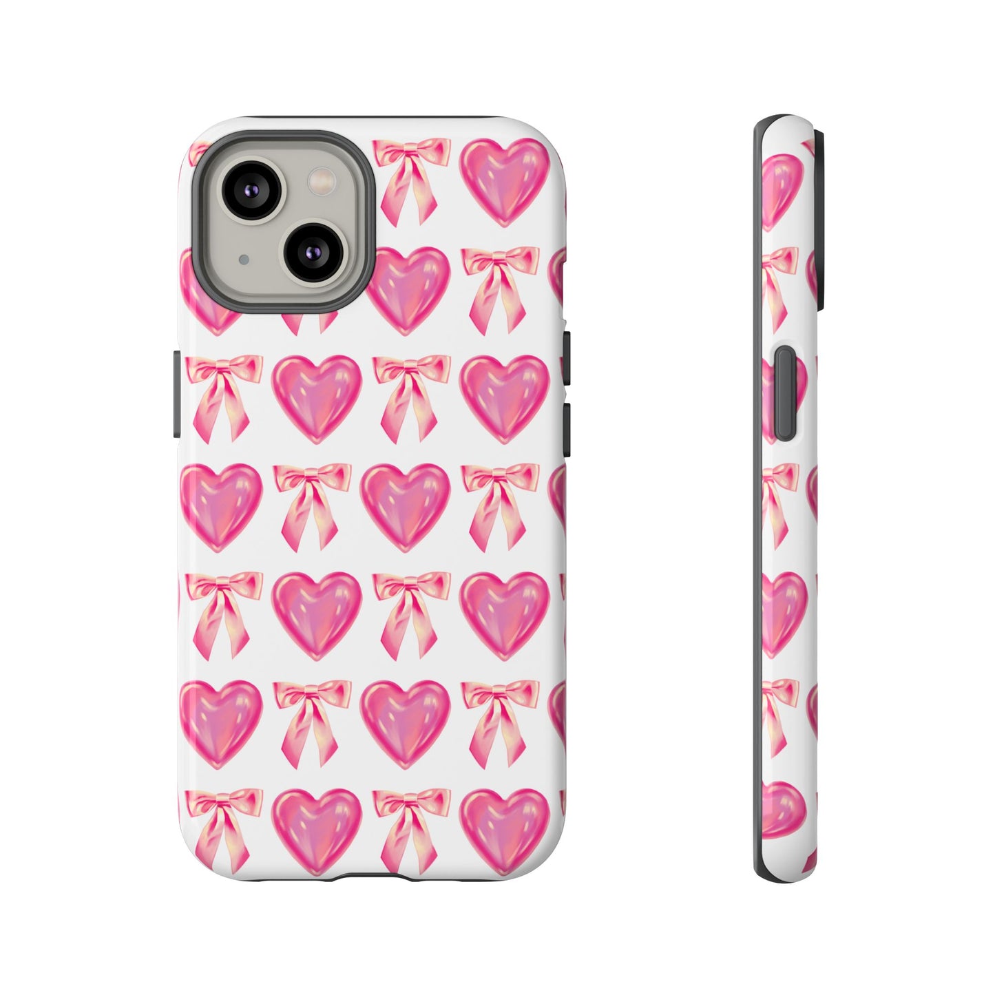 Cute Heart Phone Case, Tough Phone Cover, Gift for Her, Pink Bow Design, Stylish Phone Accessory