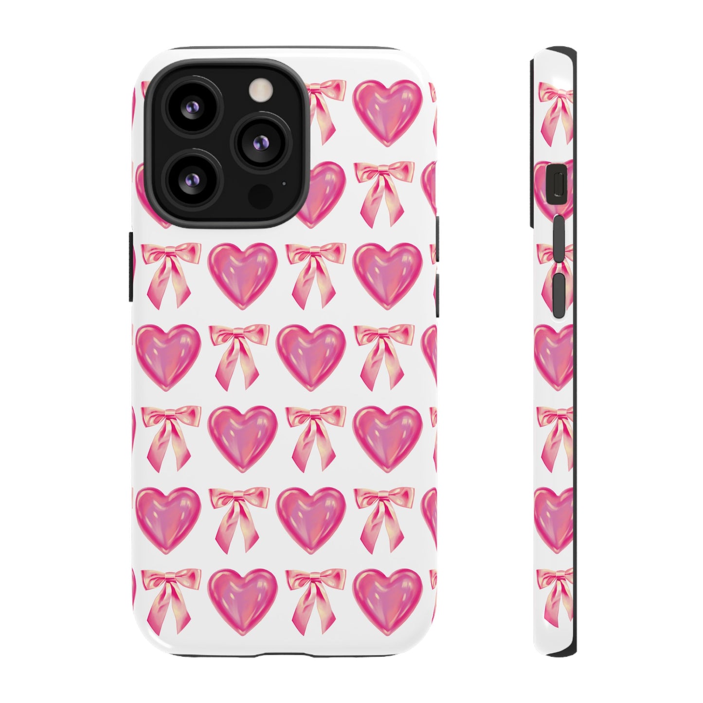 Cute Heart Phone Case, Tough Phone Cover, Gift for Her, Pink Bow Design, Stylish Phone Accessory