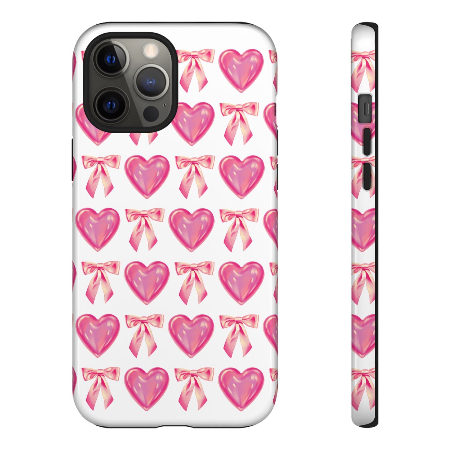 Cute Heart Phone Case, Tough Phone Cover, Gift for Her, Pink Bow Design, Stylish Phone Accessory