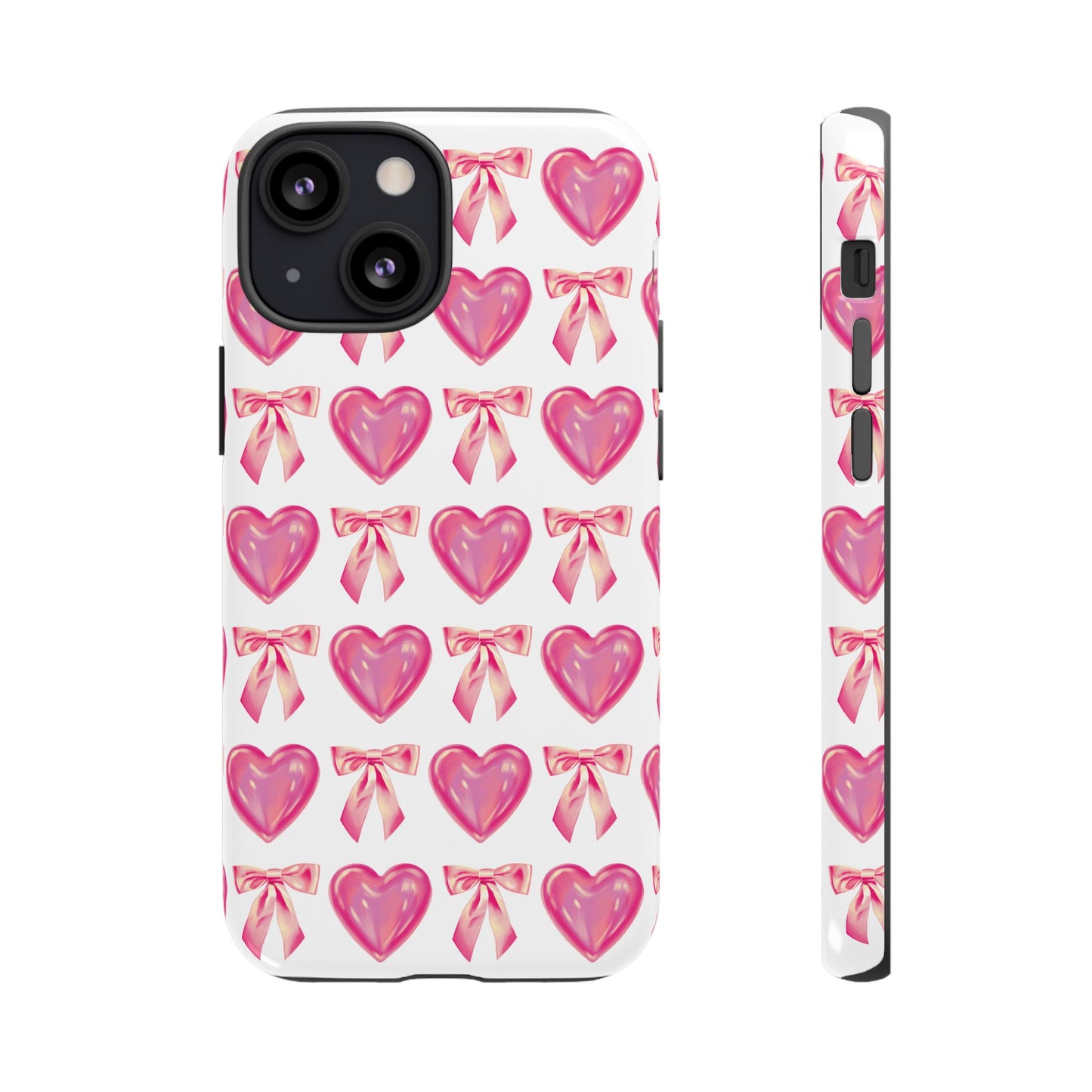 Cute Heart Phone Case, Tough Phone Cover, Gift for Her, Pink Bow Design, Stylish Phone Accessory