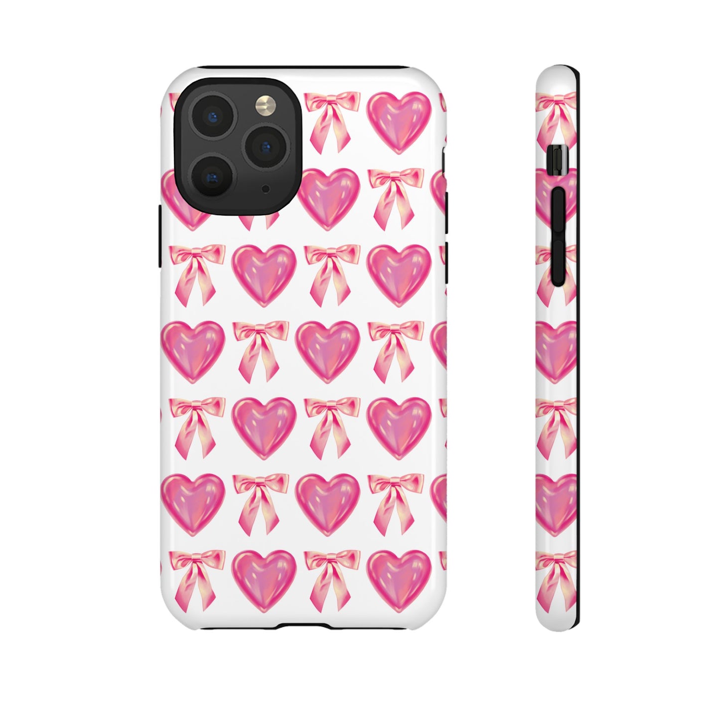 Cute Heart Phone Case, Tough Phone Cover, Gift for Her, Pink Bow Design, Stylish Phone Accessory