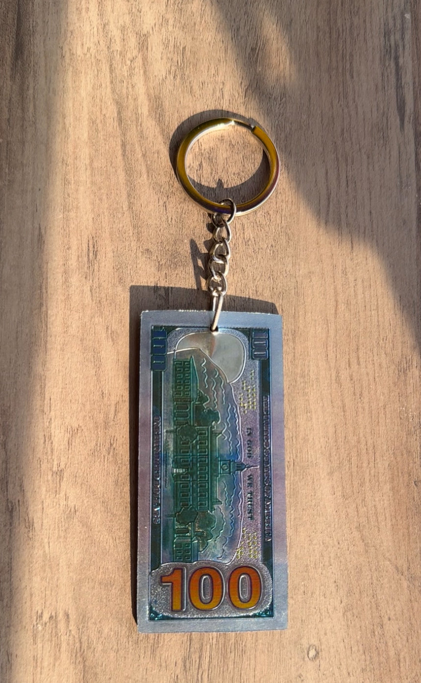 100 bill keychain