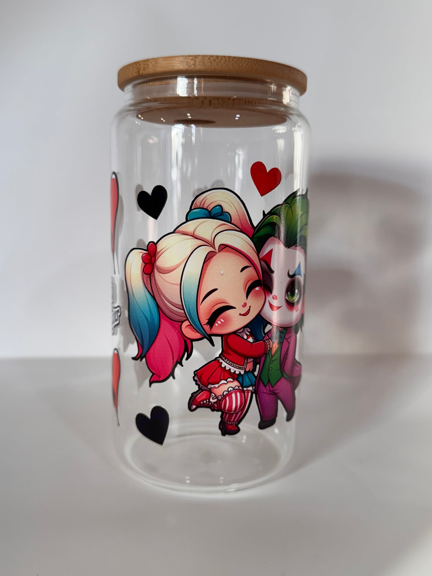 Joker and harley quinn glass cup