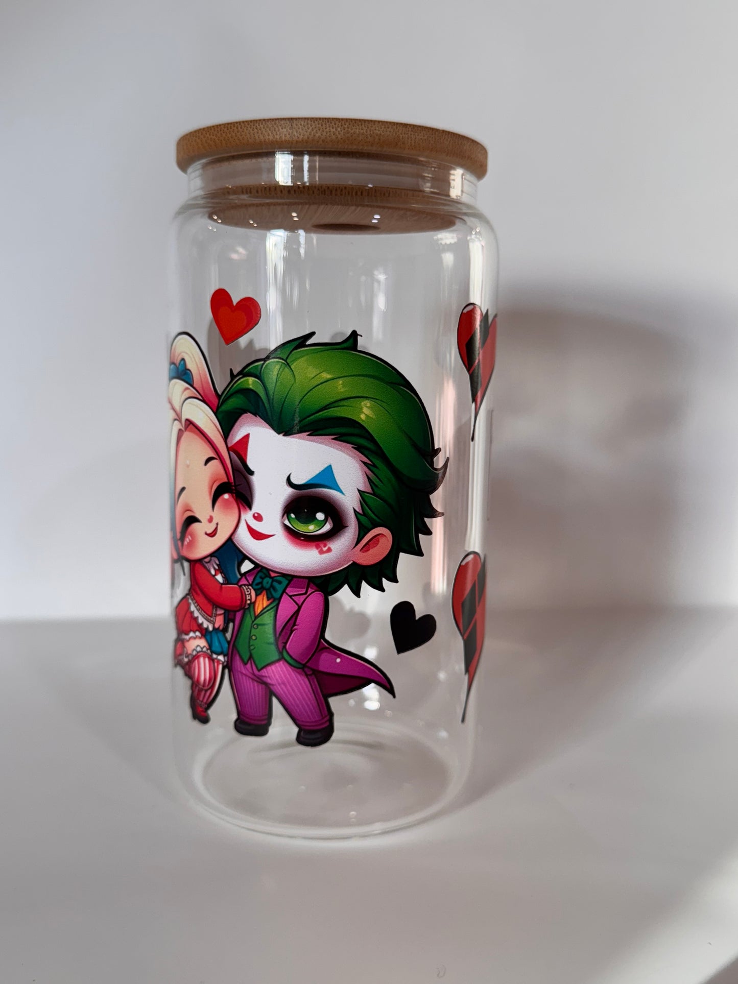 Joker and harley quinn glass cup